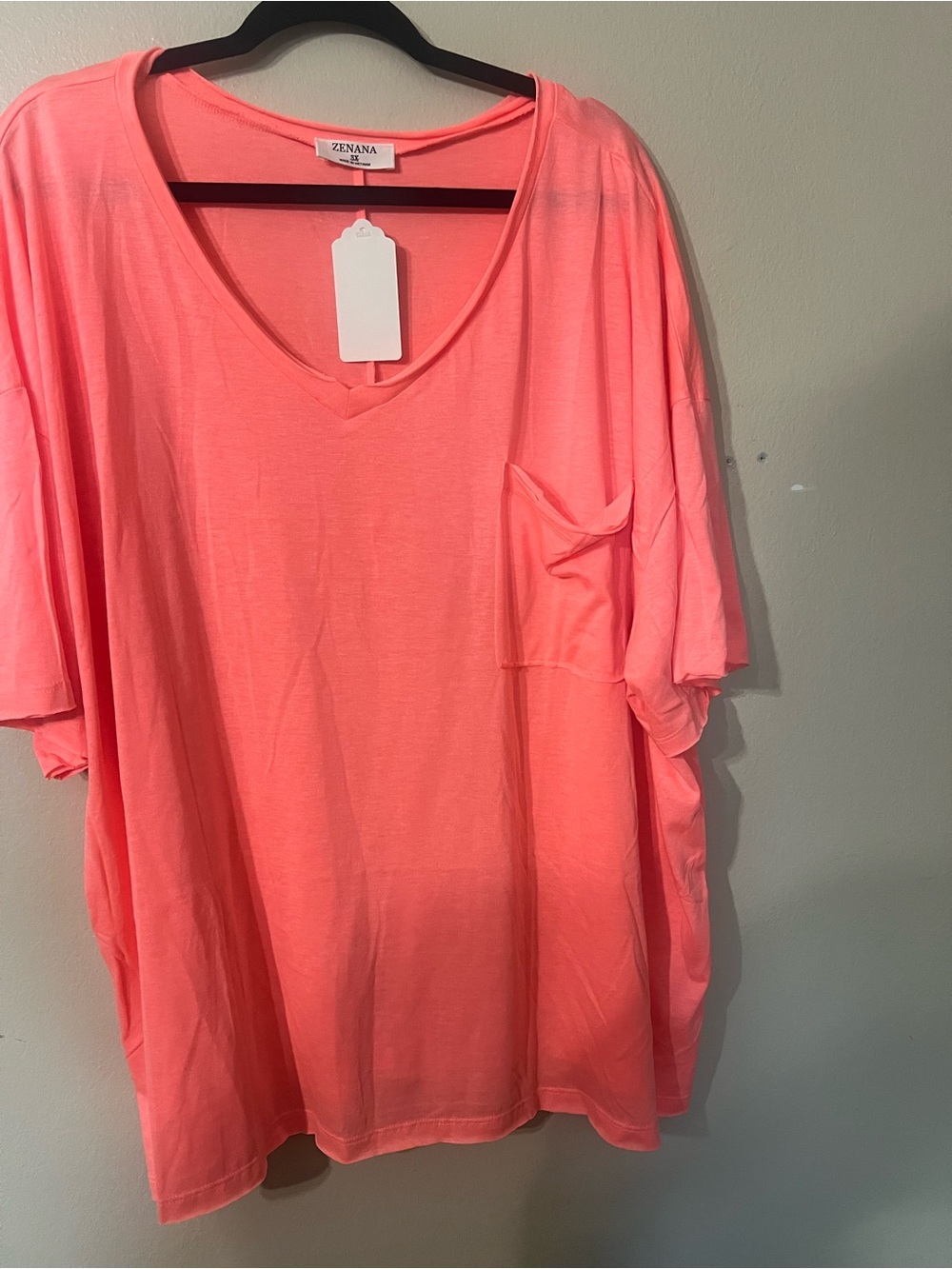 Zenana Outfitters Coral V-Neck Pocket Tee